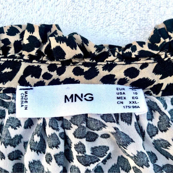 MNG Mango Blouse Shirt Leopard Print Long Sleeve Ruffled Neck Sz. 10 - Picture 2 of 8